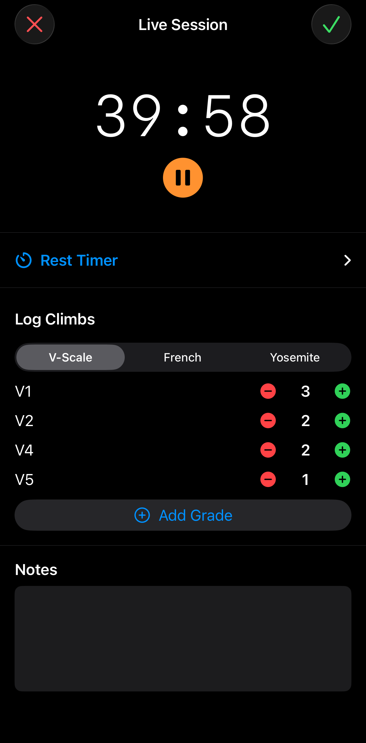 Live session with grade picker